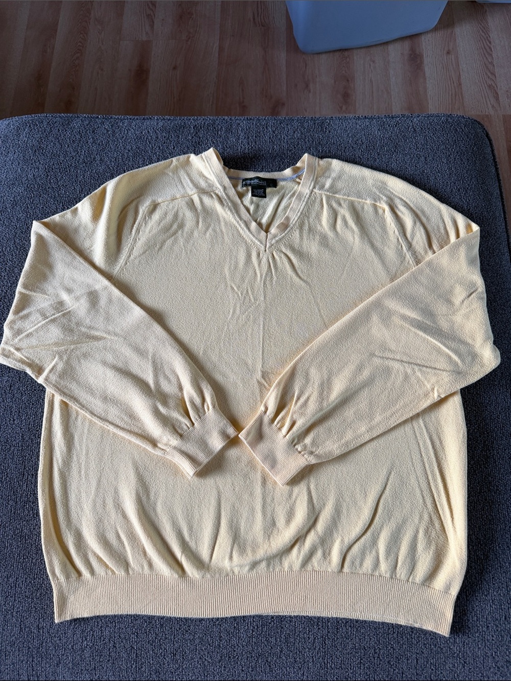 Vintage Eddie Bauer Cotton V-Neck Sweater - Light Yellow - Grandpacore
